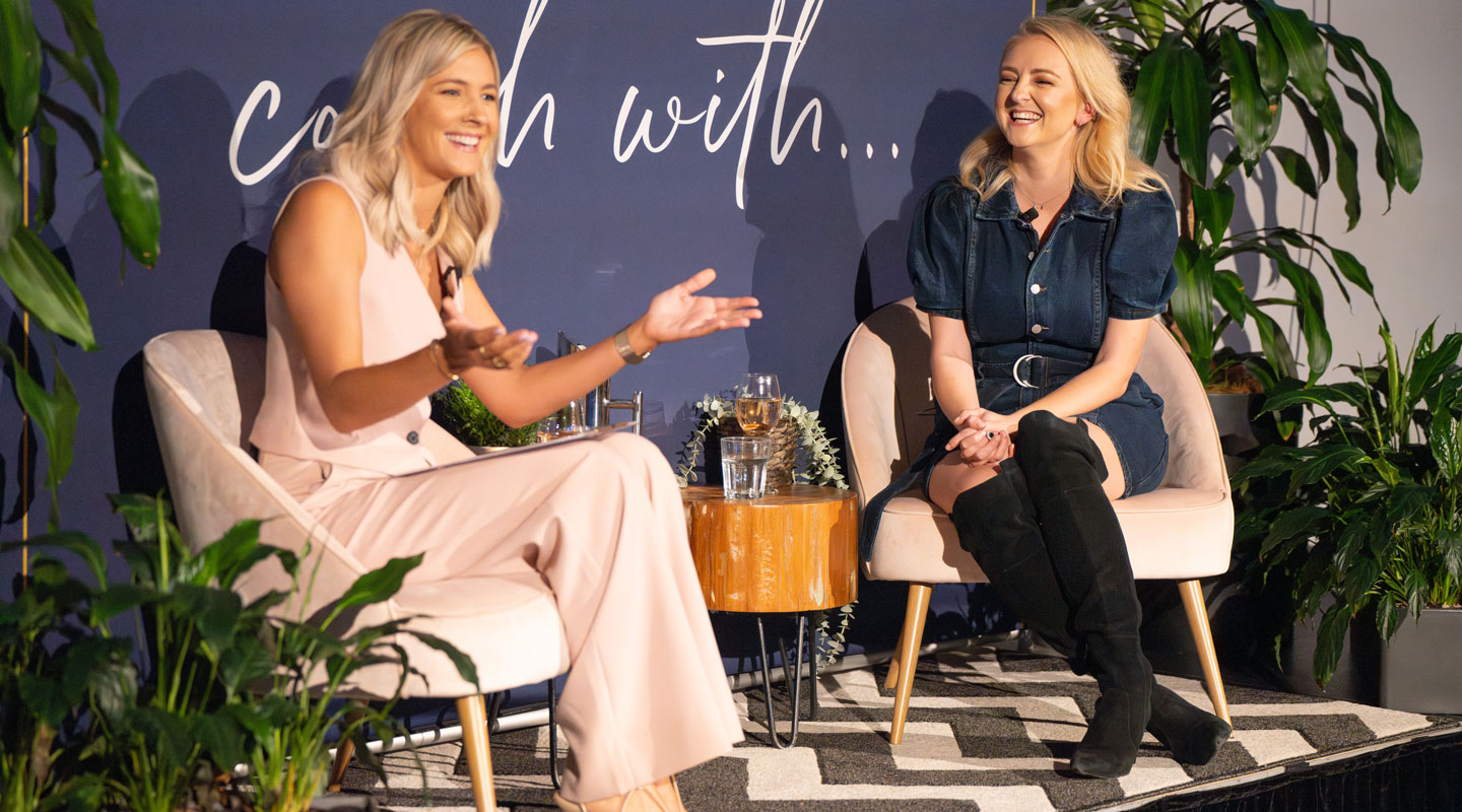 Close up of the stage with Naomi Price and MC